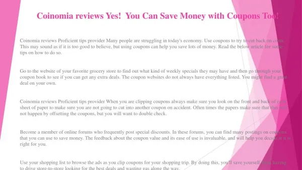 Coinomia LTD Saving Big: Coupon Tips You Must Read