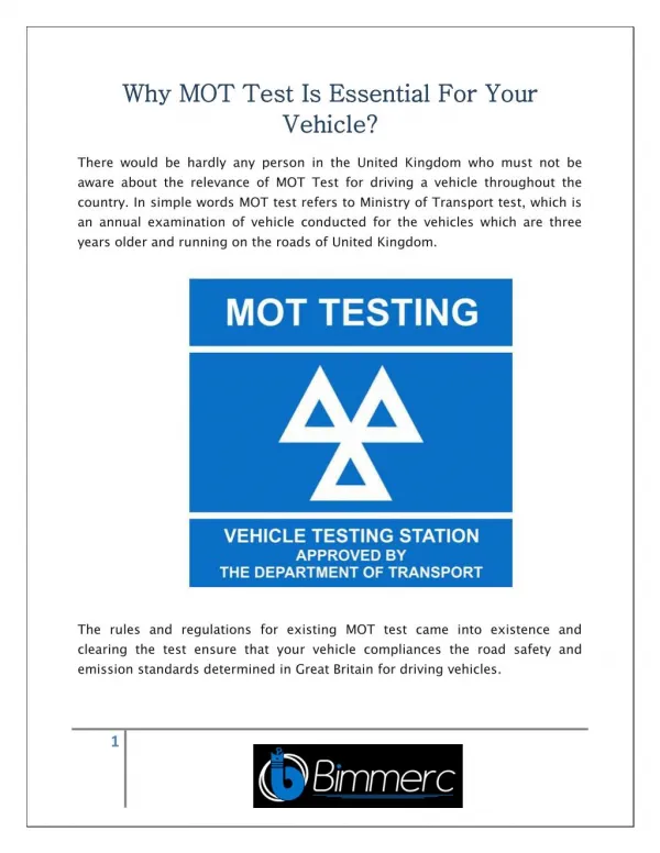 Why MOT Test Is Essential For Your Vehicle?