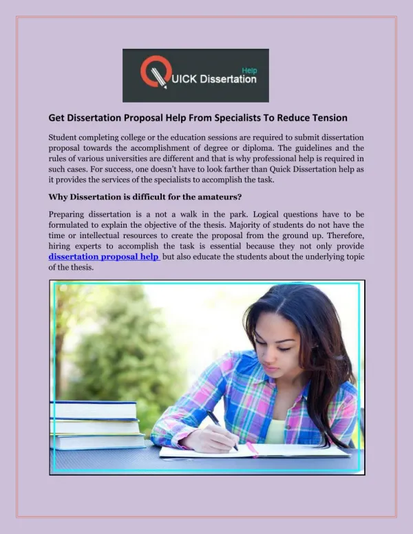 Get Dissertation Proposal Help From Specialists To Reduce Tension