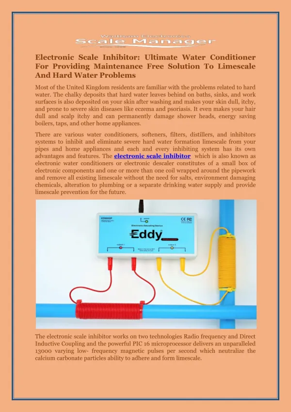 Electronic Scale Inhibitor: Ultimate Water Conditioner For Providing Maintenance Free Solution To Limescale And Hard Wat