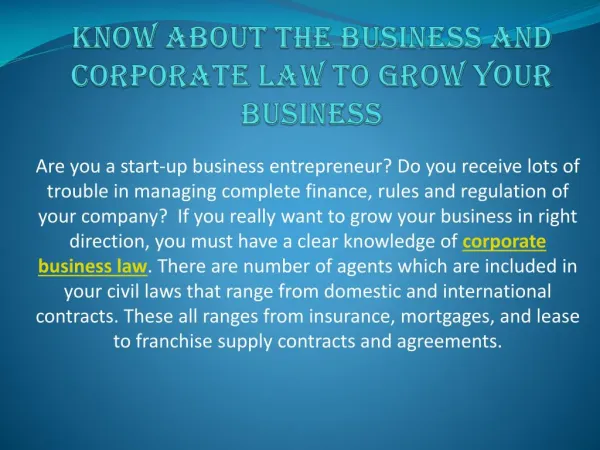 Know About The Business And Corporate Law To Grow Your Business