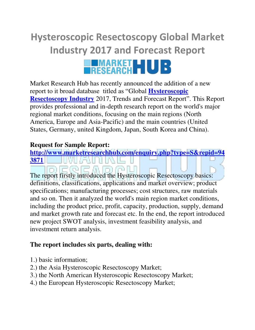 hysteroscopic resectoscopy global market industry