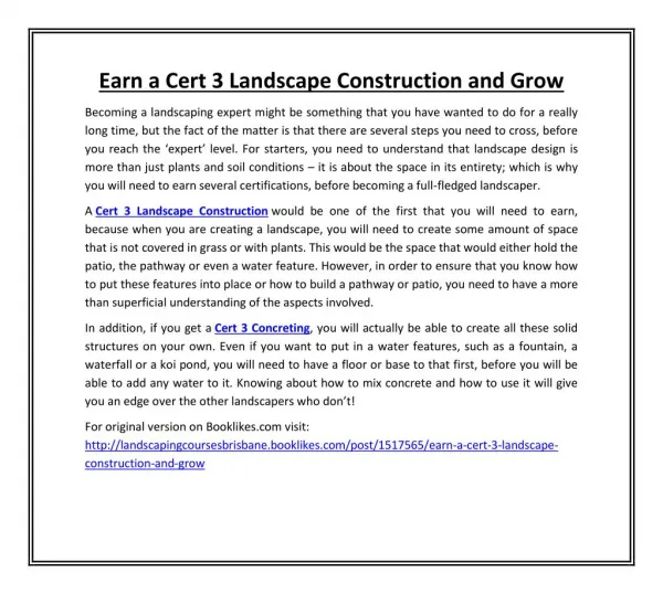 Earn a Cert 3 Landscape Construction and Grow
