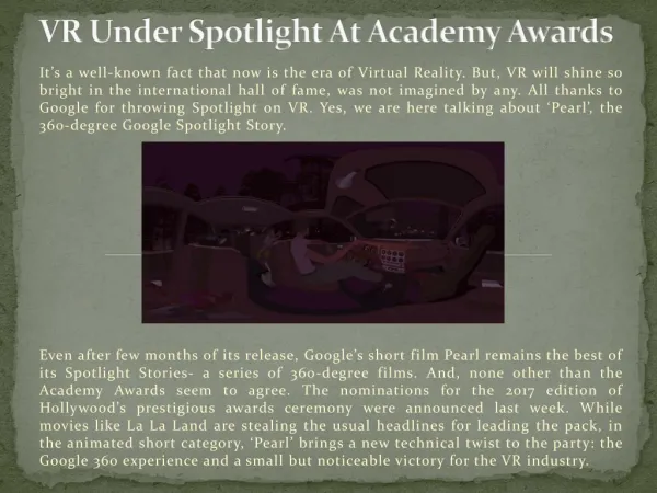 VR Under Spotlight At Academy Awards