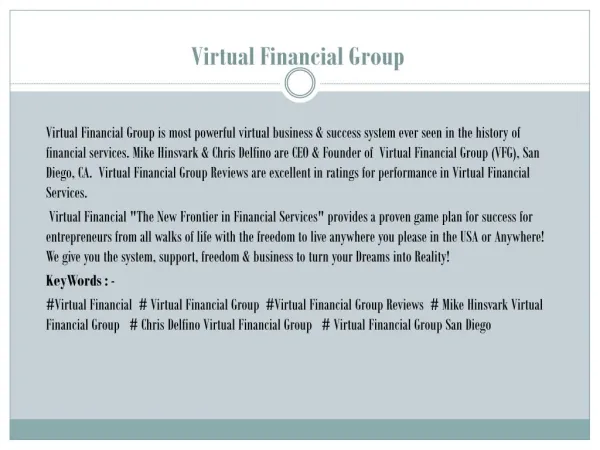 Virtual Financial Group ! Top Earning Industry Leaders