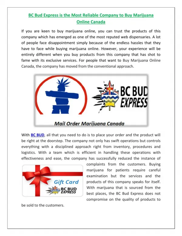BC Bud Express is the Most Reliable Company to Buy Marijuana Online Canada