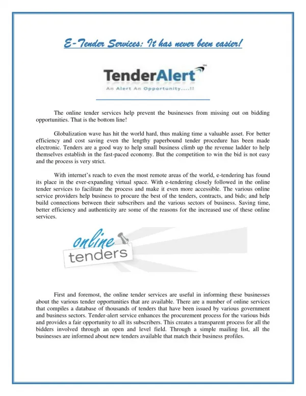 E-Tender Services: It has never been easier!