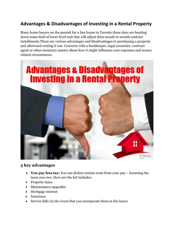 Advantages & Disadvantages of Investing in a Rental Property