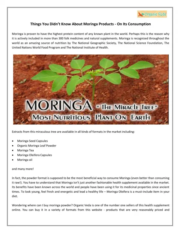 Things You Didn’t Know About Moringa Products - On Its Consumption