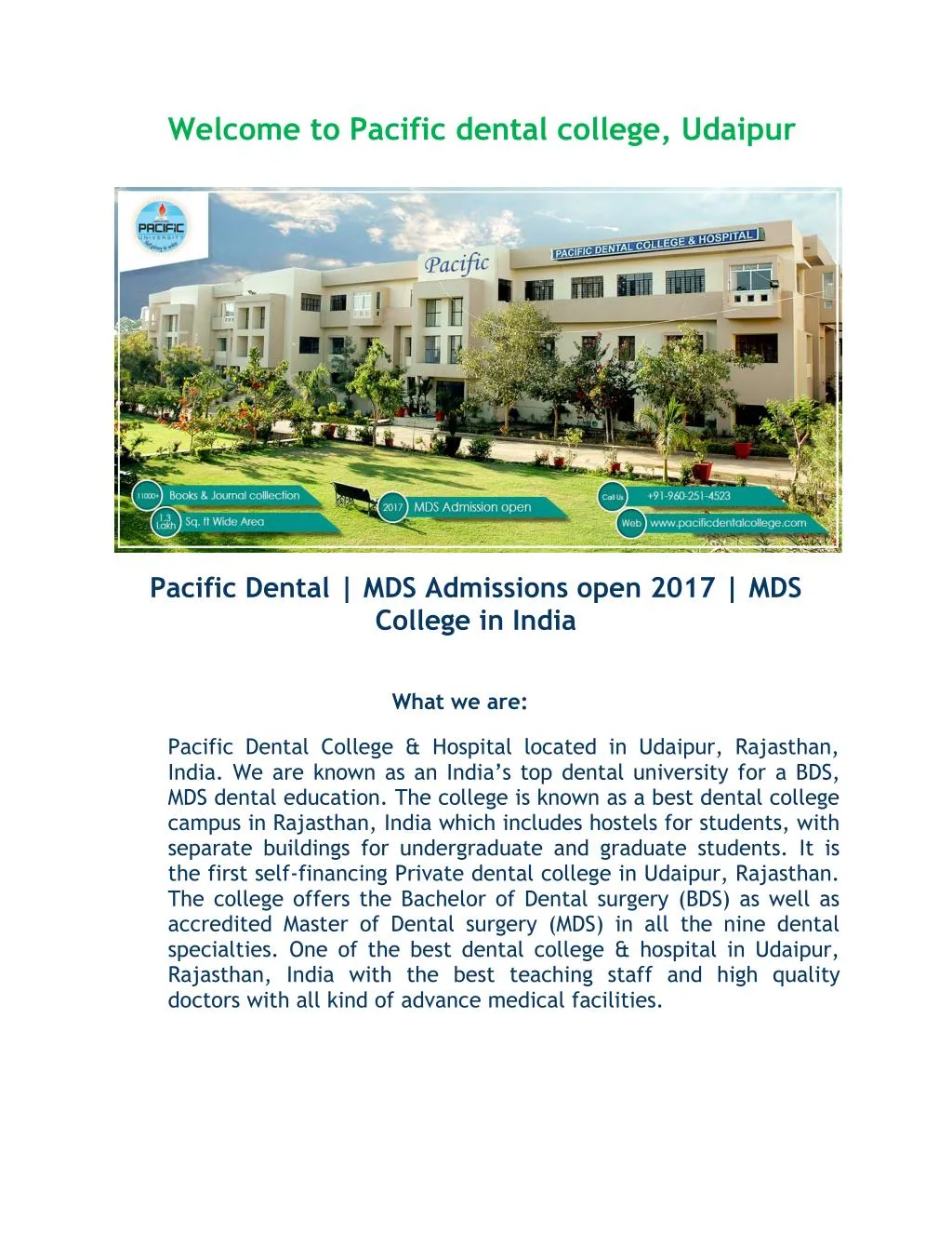 welcome to pacific dental college udaipur