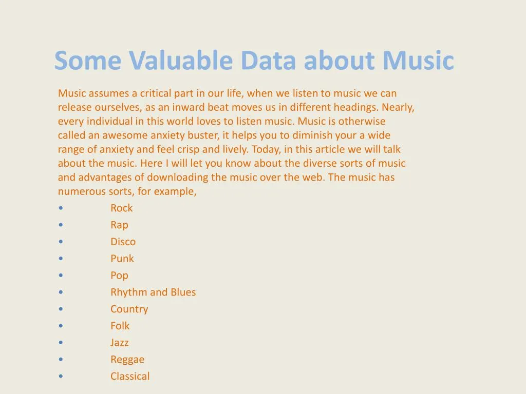 some valuable data about music