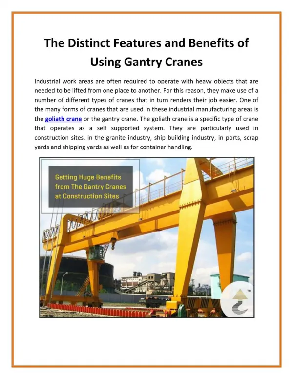 Gantry Crane - The Economic Replacement of Bridge Crane