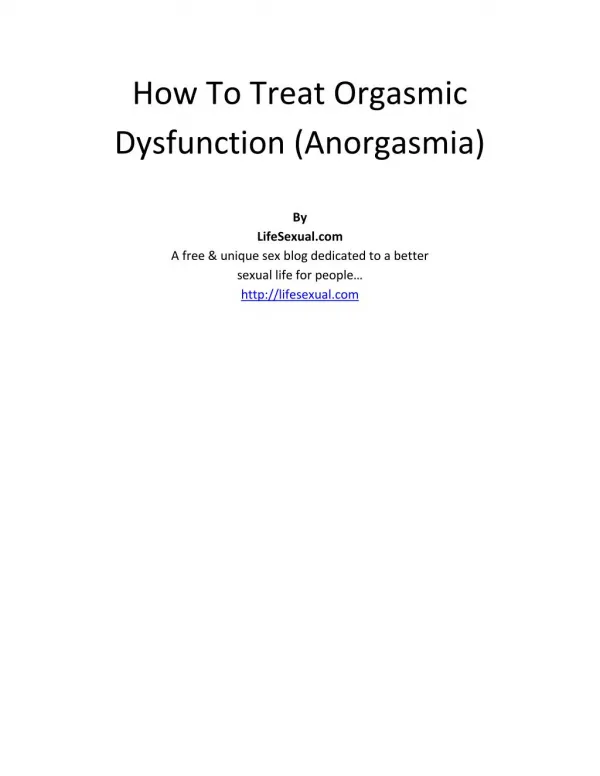 How To Treat Orgasmic Dysfunction Anorgasmia