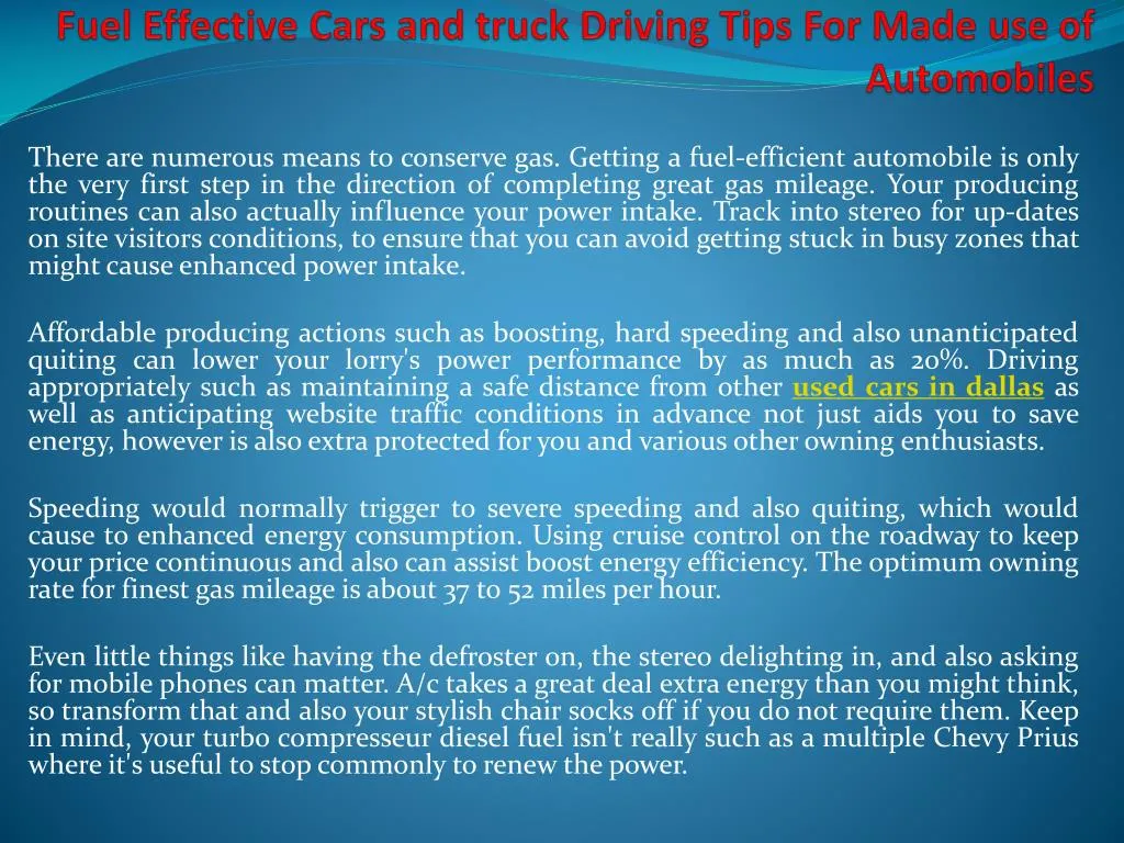 fuel effective cars and truck driving tips for made use of automobiles