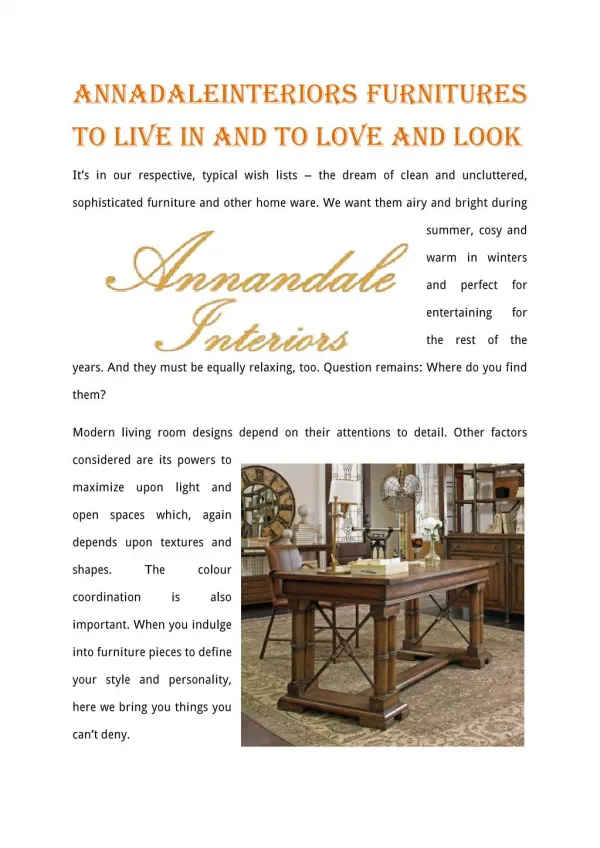 AnnadaleInteriors Furnitures To Live in and to Love and Look