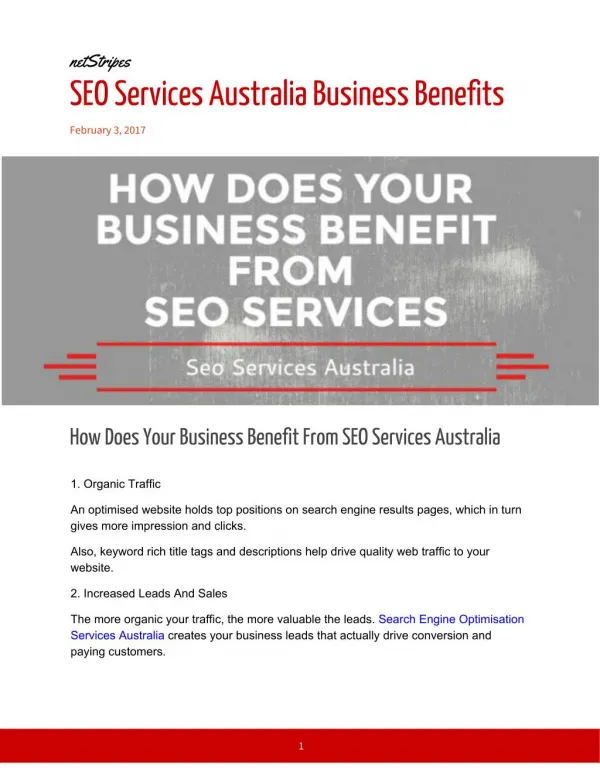 SEO Services Australia Business Benefits