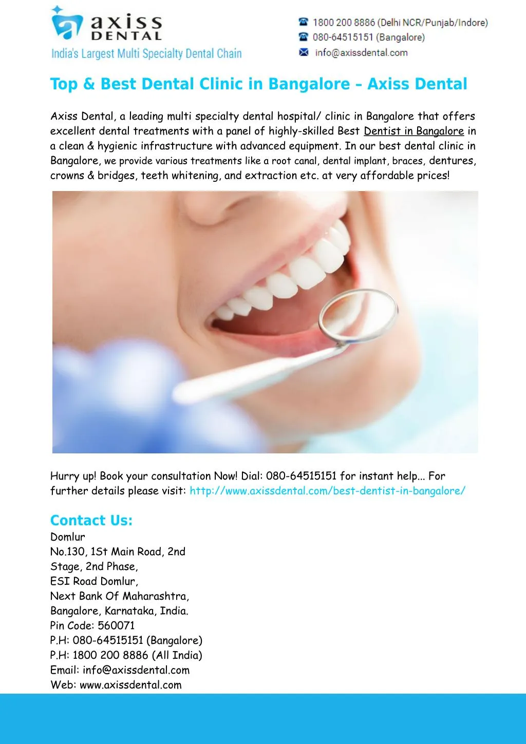 top best dental clinic in bangalore axiss dental