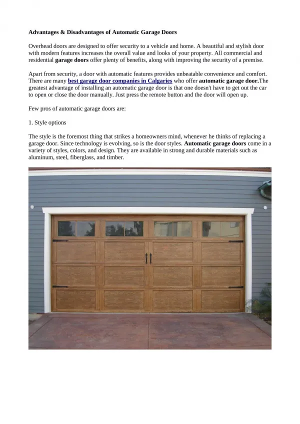 Some Pros And Cons Of Automatic Garage Doors Calgary