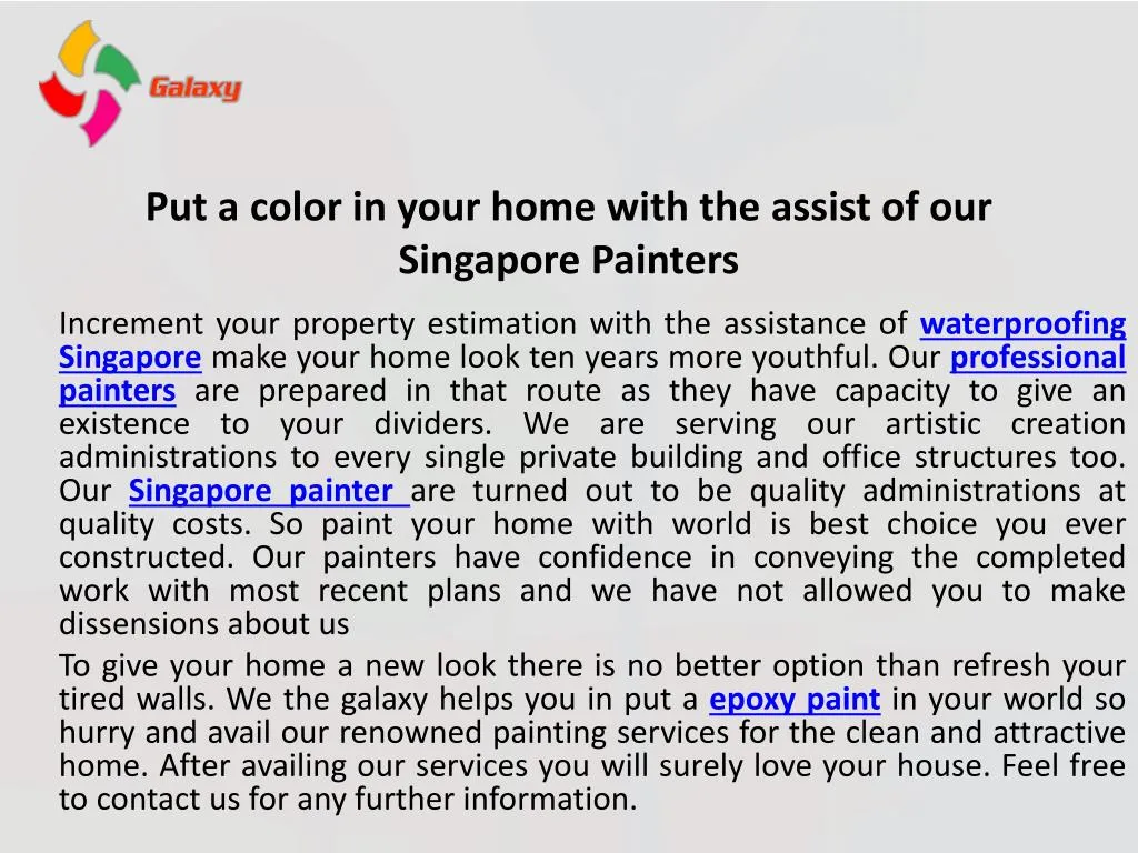put a color in your home with the assist of our singapore painters