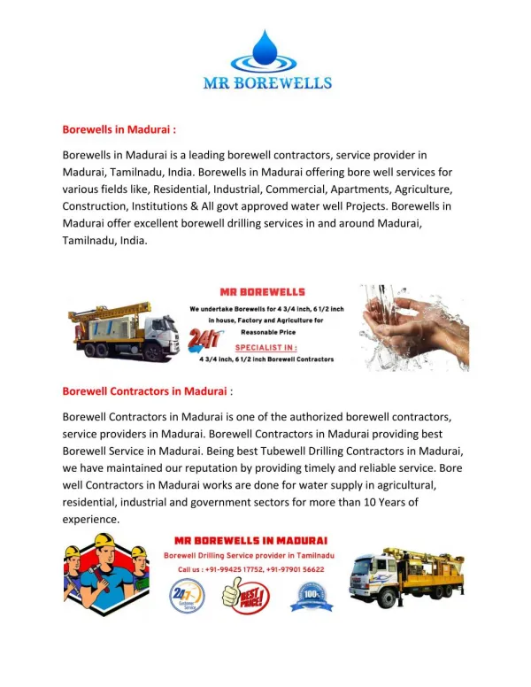 Borewells in Madurai | Borewell Contractors in Madurai | Borewell Service in Madurai | Borewell Works in Madurai