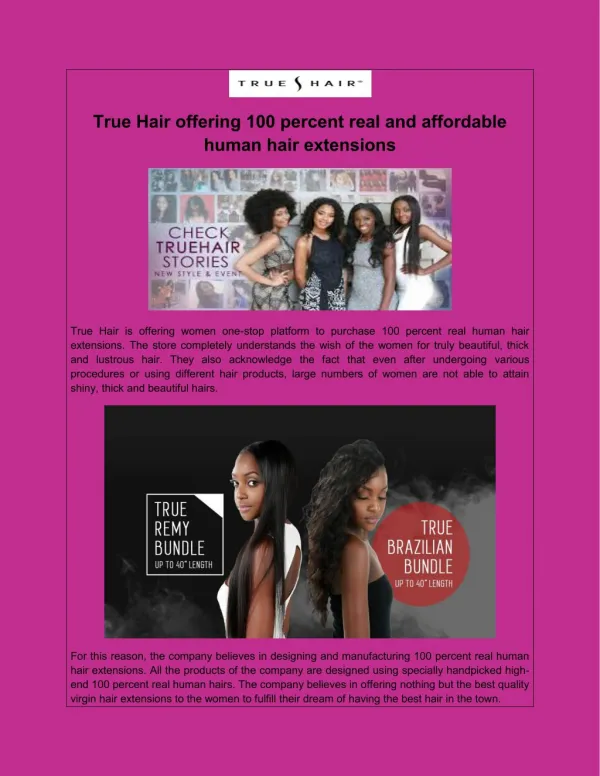 True Hair offering 100 percent real and affordable human hair extensions