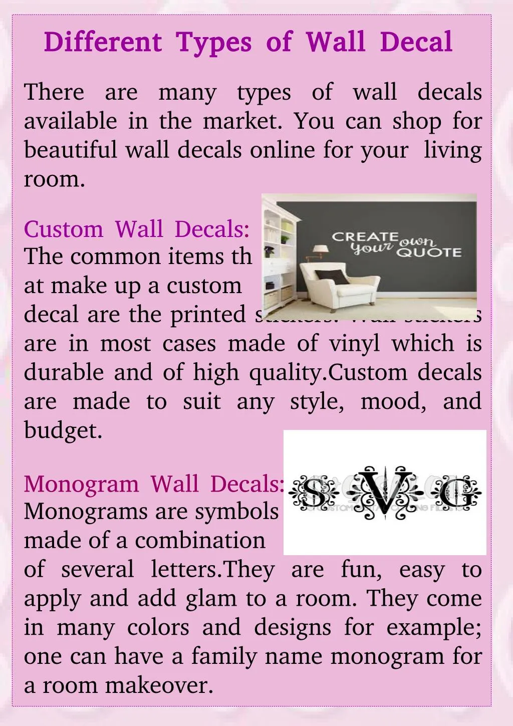 different types of wall decal different types
