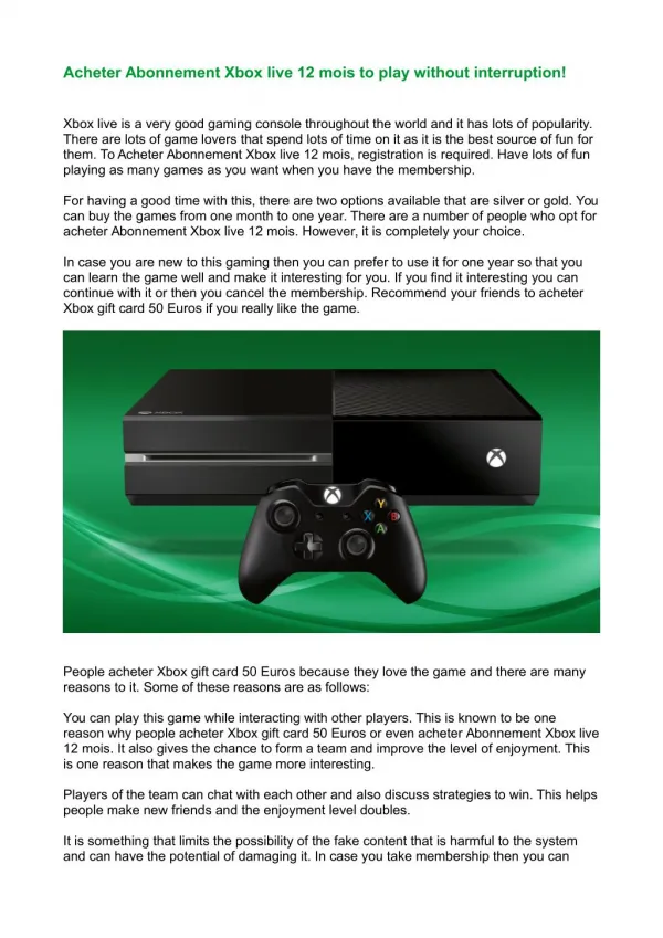 Acheter Abonnement xbox live 12 mois