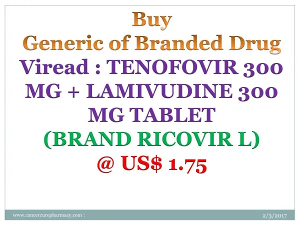 Buy Tenofovir 300 Mg Lamivudine 300 Mg Tablet @ Us$ 1.75