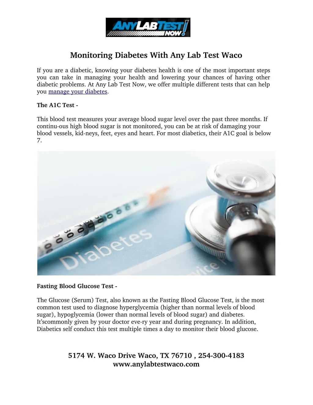 monitoring diabetes with any lab test waco