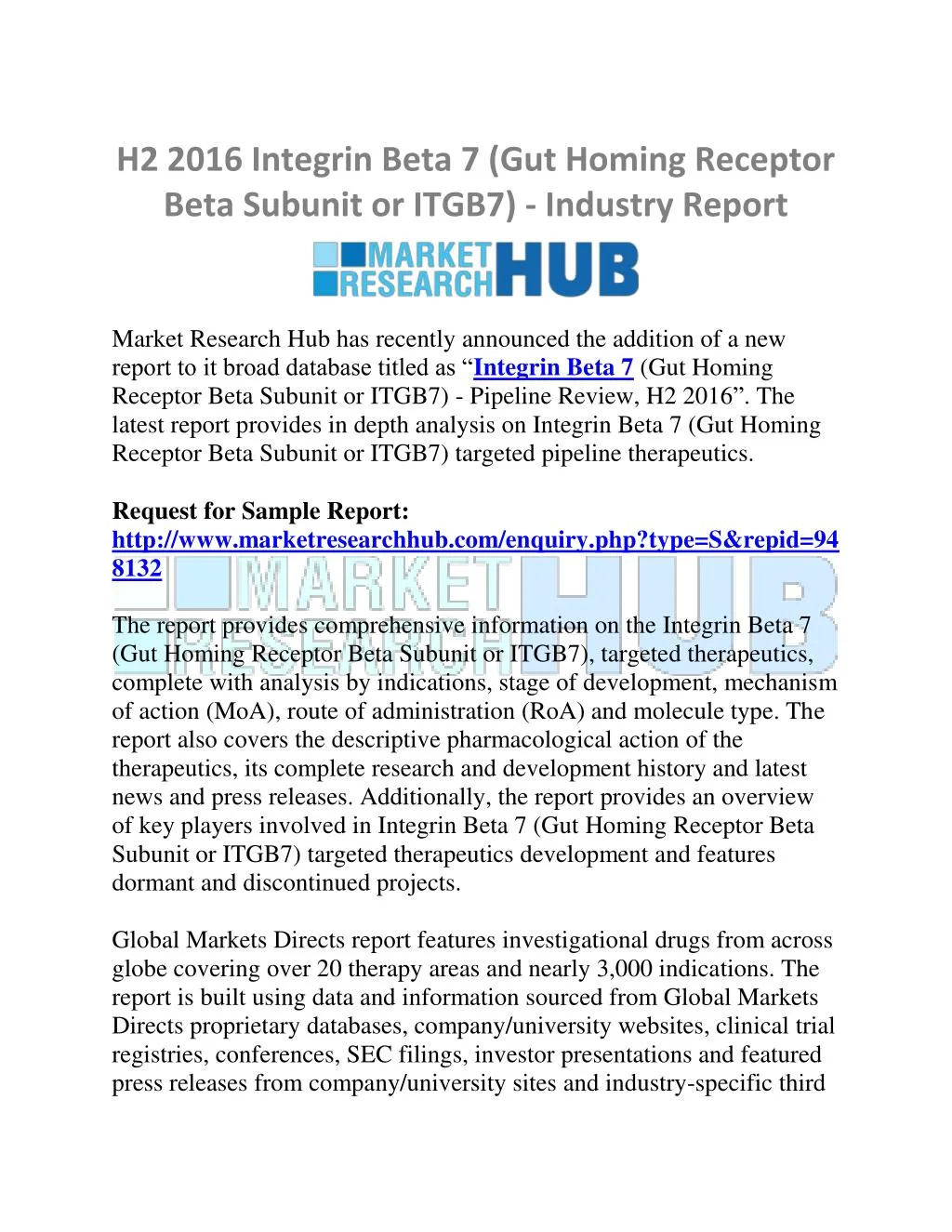 h2 2016 integrin beta 7 gut homing receptor beta