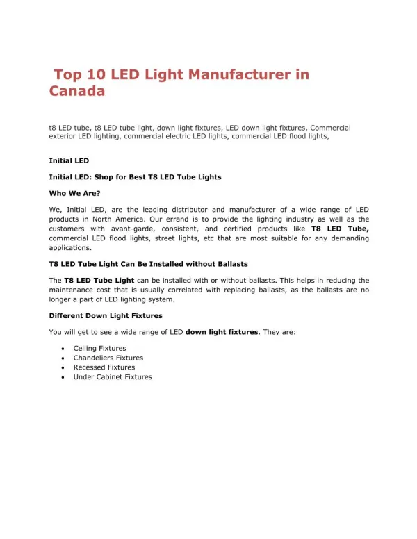 Top 10 LED Light Manufacturer in Canada