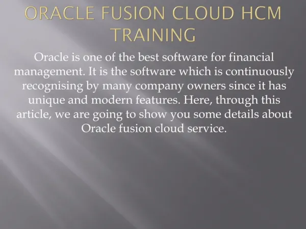 Oracle Fusion Financials Cloud HCM