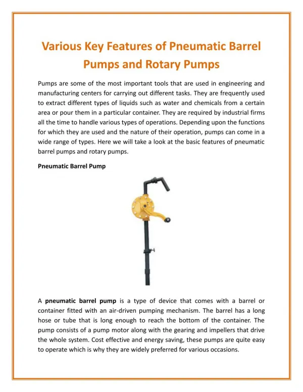 Rotary Pump - One of the Simplest Industrial Pumps