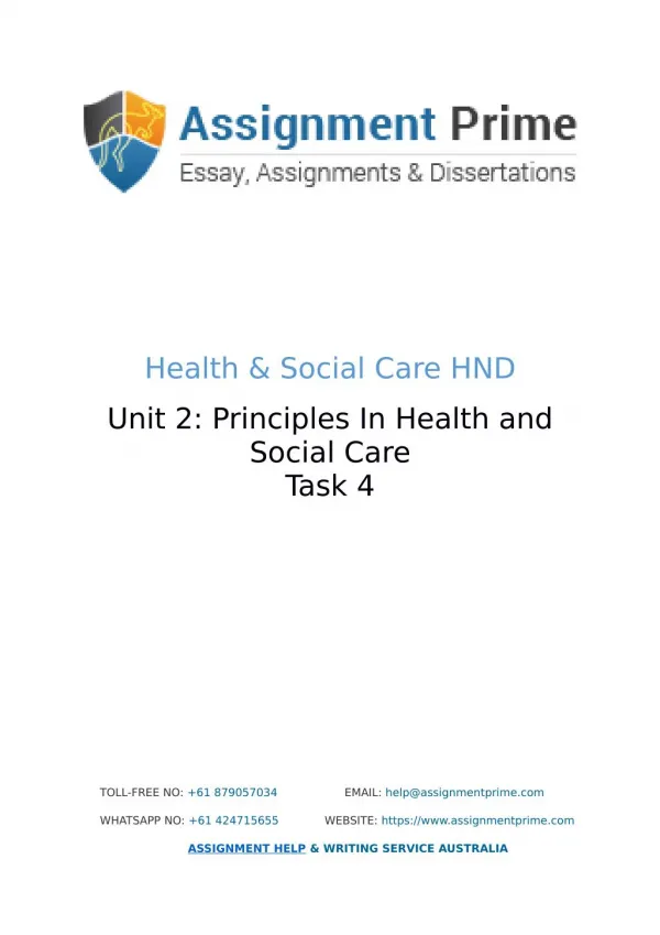 Assignment Prime - Sample Assignment on Health & Social Care (Task 4)