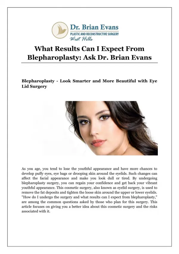 What Results Can I Expect From Blepharoplasty: Ask Dr. Brian Evans