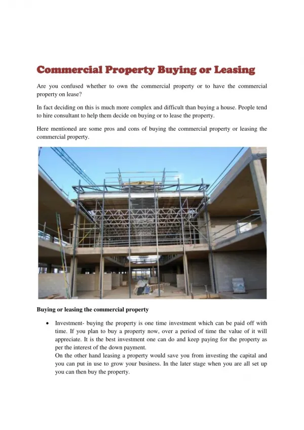 Commercial Property Buying or Leasing
