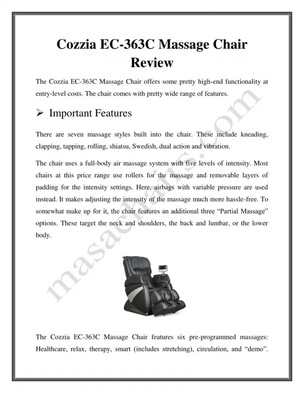 Cozzia EC-363C Massage Chair Review