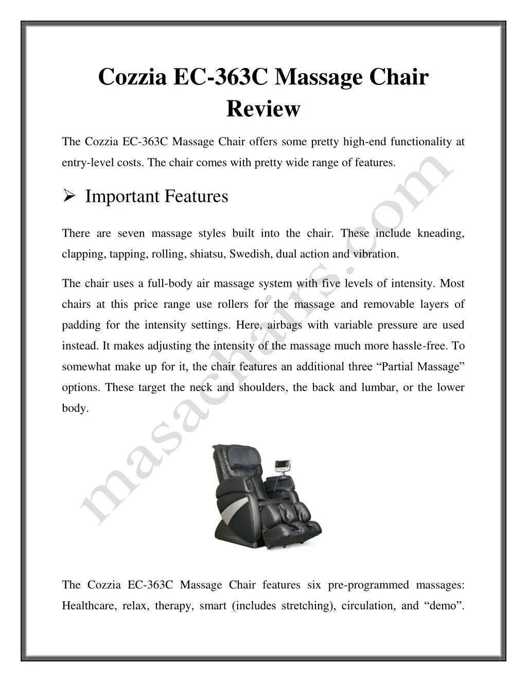 cozzia ec 363c massage chair review