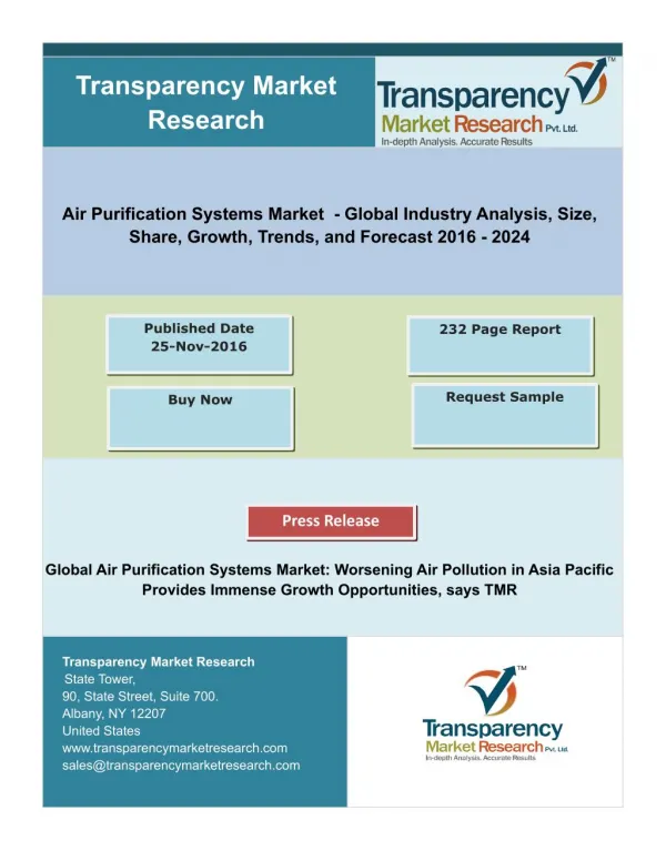 Air Purification Systems Market- Global Industry Analysis and Forecast :2023
