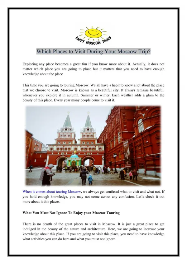 Which Places to Visit During Your Moscow Trip?