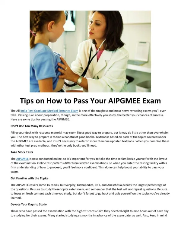 Tips on How to Pass Your AIPGMEE Exam