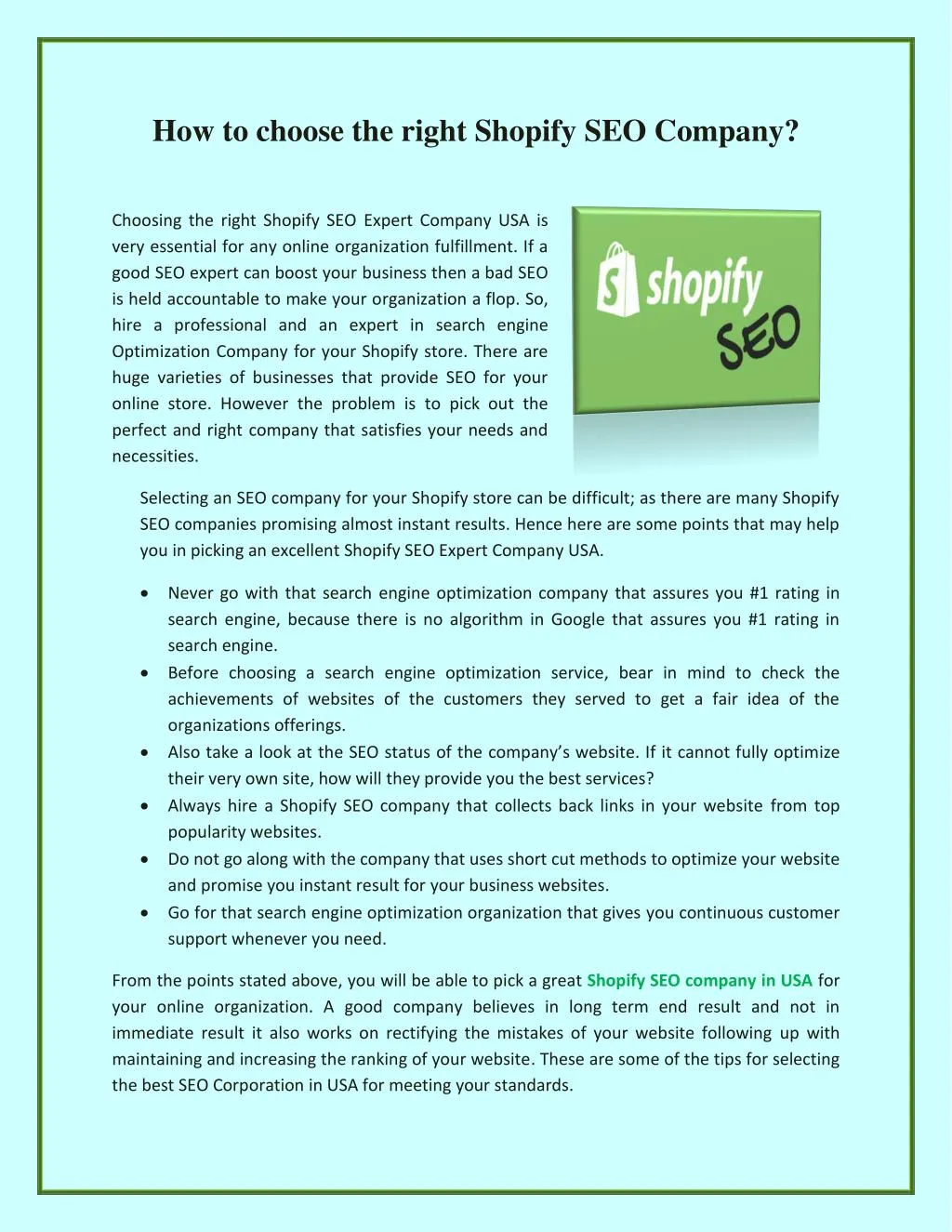 how to choose the right shopify seo company