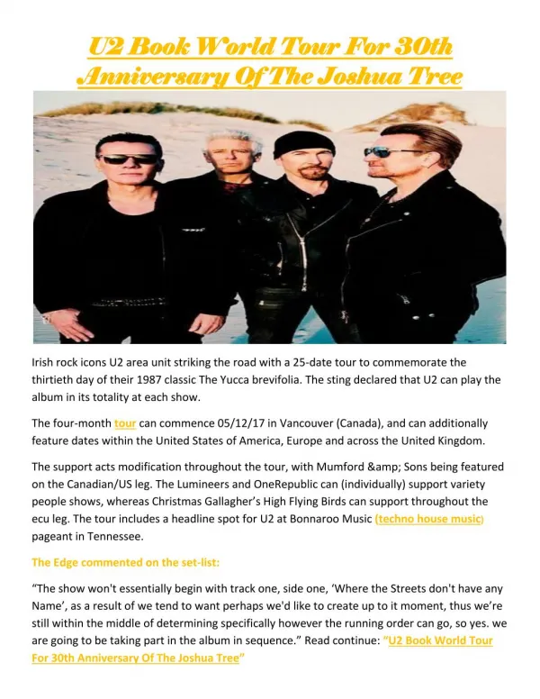 U2 Book World Tour For 30th Anniversary Of The Joshua Tree