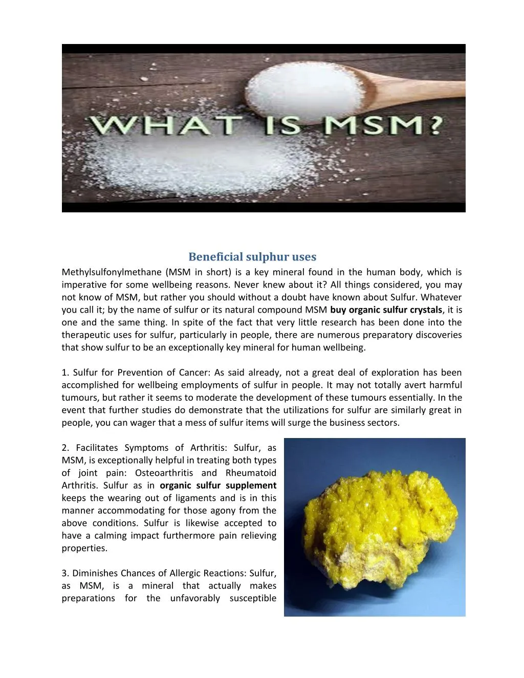 beneficial sulphur uses methylsulfonylmethane