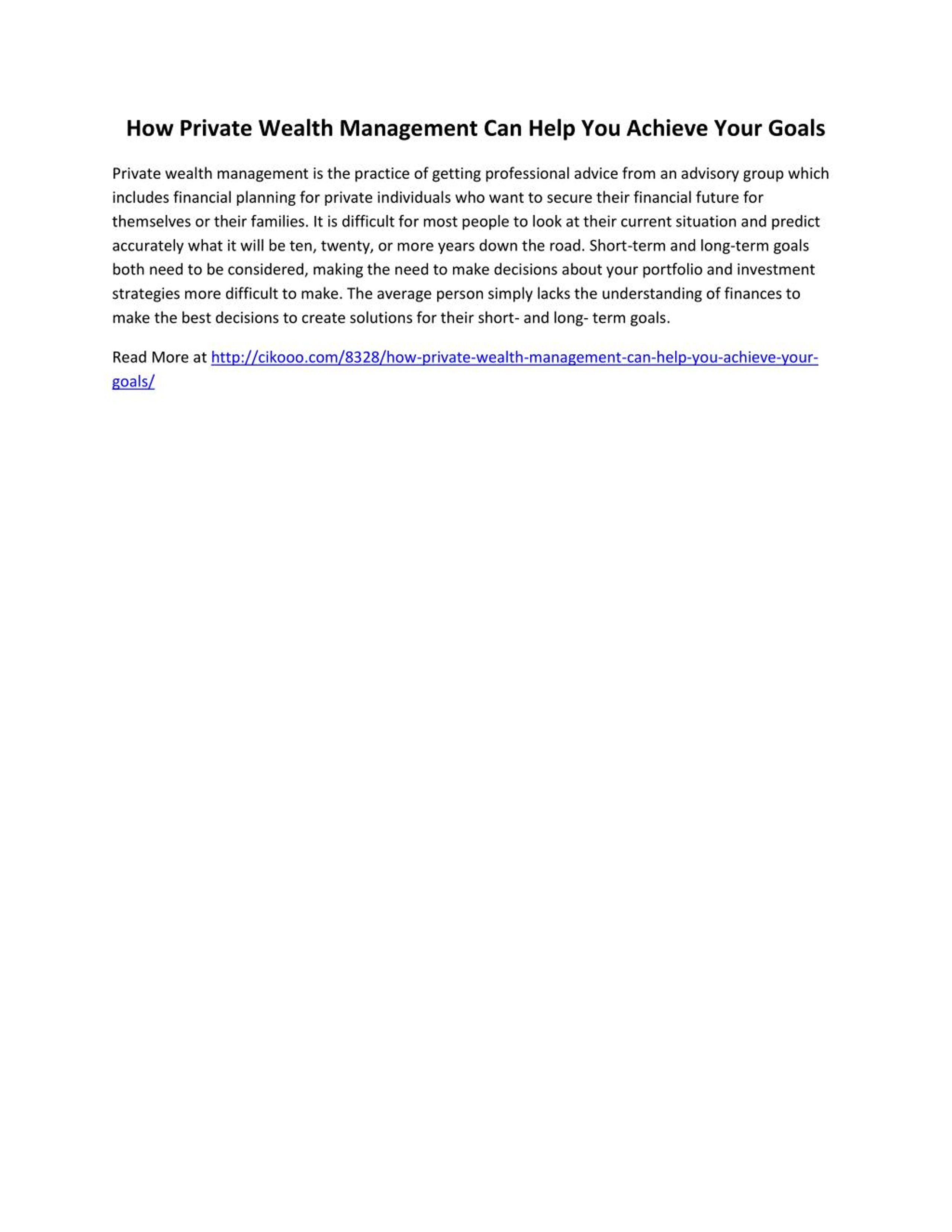 PPT - How Private Wealth Management Can Help You Achieve Your Goals ...