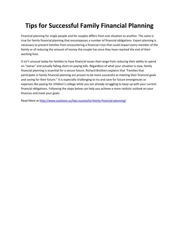 Tips for Successful Family Financial Planning