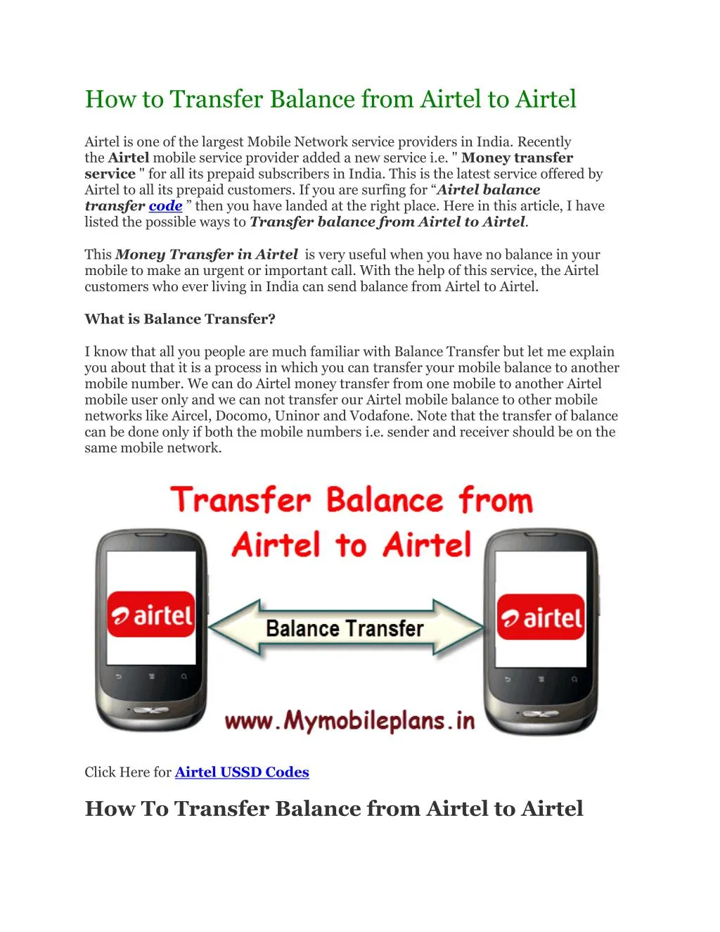 how to transfer balance from airtel to airtel