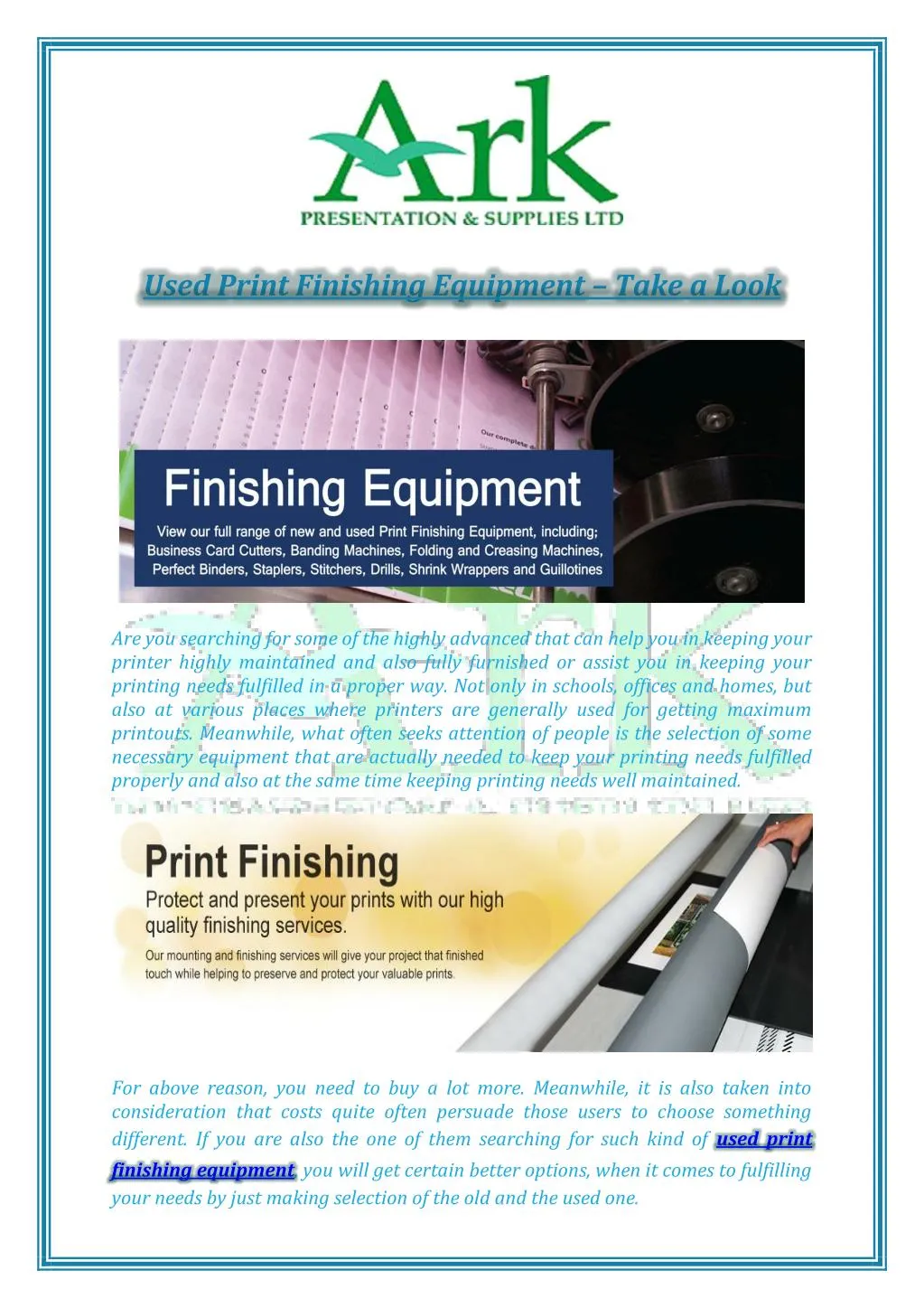 used print finishing equipment take a look