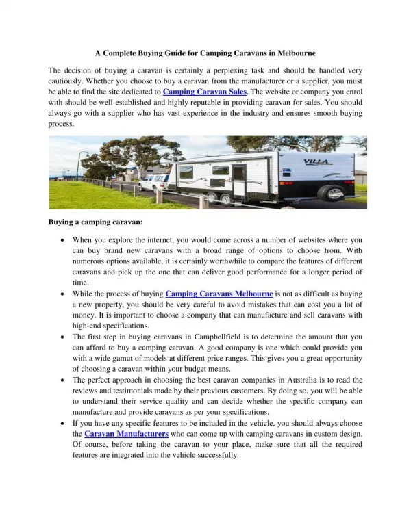 A complete buying guide for camping caravans in melbourne