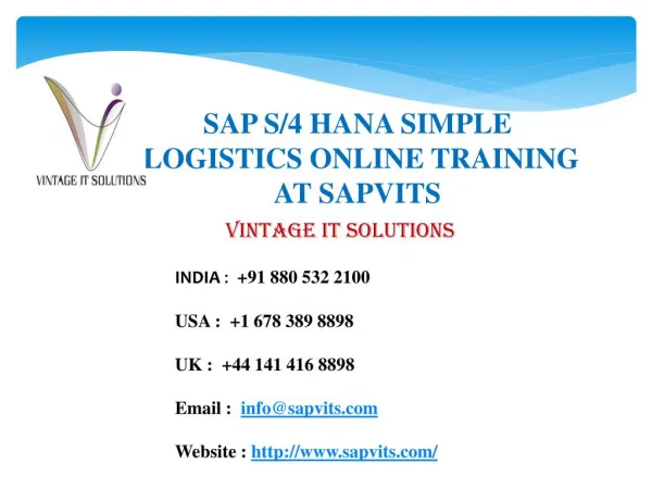 SAP Simple Logistics Online Training, SAP Logistics Courses
